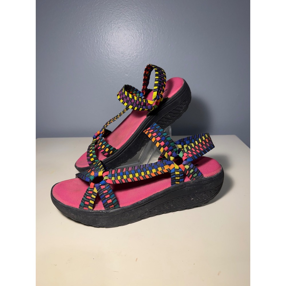 Corkys Quickstep Multi Color Woven Platform Sandals Womens Size 10 Rainbow